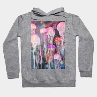 Pink Jellyfish Watercolor Floating In the Ocean Hoodie